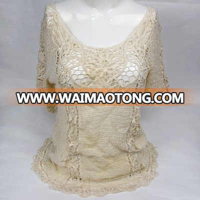 Golden Knit Fancy Designs Ladies Cotton Embroidery Lace Vest HXC5606#