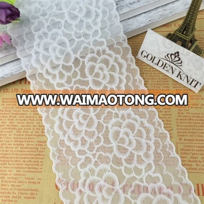 Golden Knit 10cm Width Lace Elastic Floral White Color Spandex Lace Trim LX132#