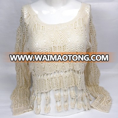 Golden Knit Cotton Lace Embroidery Pretty Dress/ Ladies Tops HXC2808#