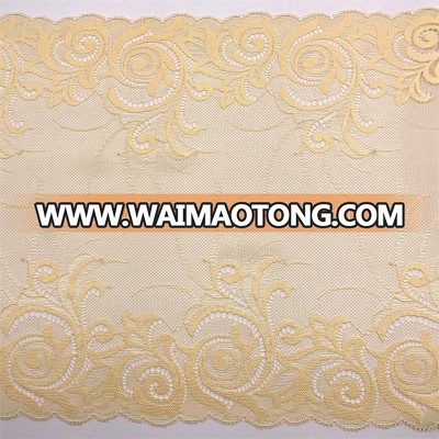 Golden Knit 23cm Width Hot Sale Lace Elasten Floral Lamination Lace Trim JE043#