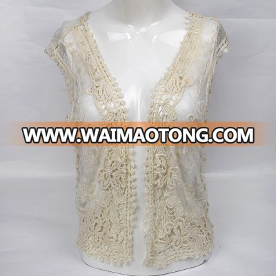 Golden Knit Cotton Garment Embroidery Lace Tulle Vest HXC4019#