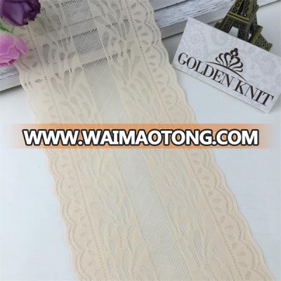 Golden Knit 9cm Width Online Wholesale Lingerie Used Beige Color Stretch Lace Trim LX901#